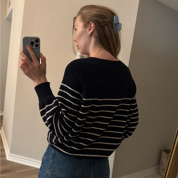 Sezane Leontine Jumper Sweater in navy blue white stripes size medium - Picture 5 of 8